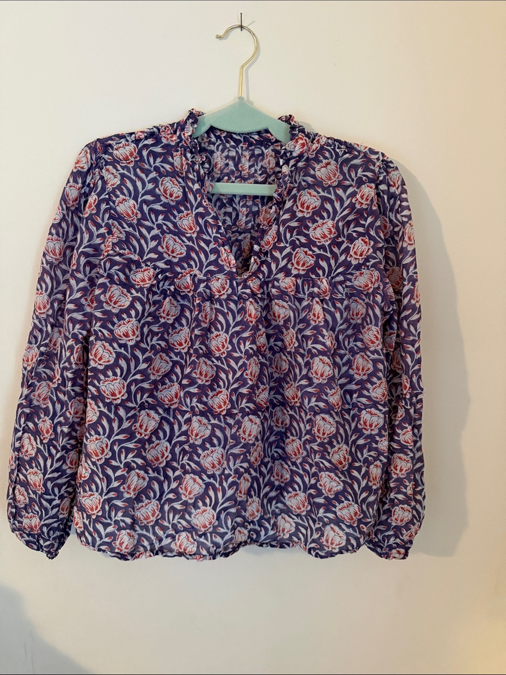 Isabel Marant Purple Floral V-Neck Ruffle Blouse